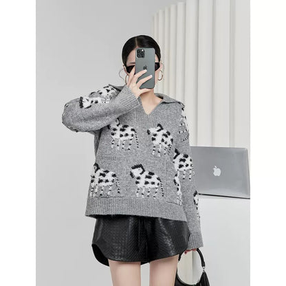 LLL LAB early autumn new top ins small zebra jacquard knitted sweater French sweater coat Korean lazy style 1642