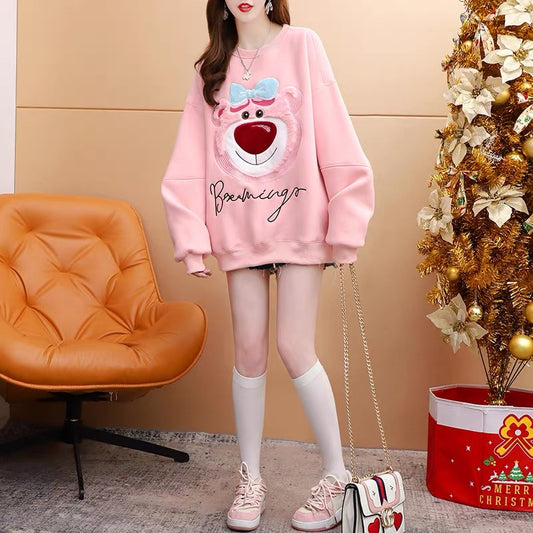 Fleece and thickened sweater women's 2022 new autumn and winter hot style fashion western style age reduction Internet celebrity loose design top