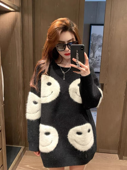 2022 new chic Hong Kong style sweater women's loose Korean style fashion outer wear lazy autumn and winter plus size sweater