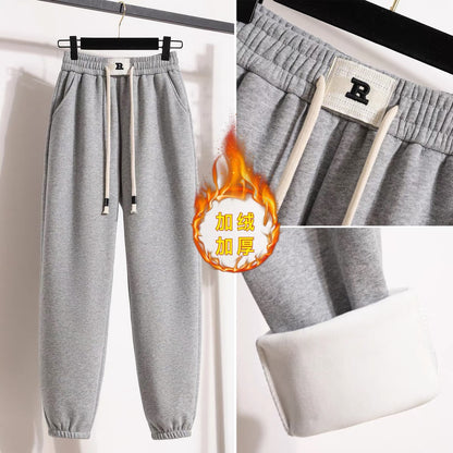 Loose beam gray sports pants women's autumn thin sweatpants 2022 new winter plus velvet casual harem pants tide