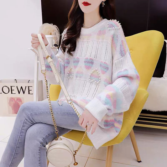 Sweet Japanese small fresh sweater women's 2022 new autumn and winter Western style age-reducing loose and lazy wind knitted top