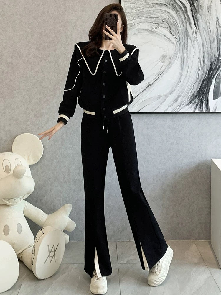 High-quality lapel sweater suit women's autumn 2022 new European goods fashion fried street Western style sports and leisure two-piece suit