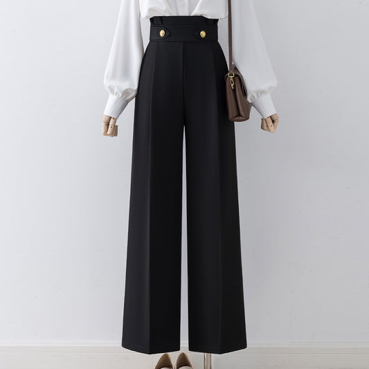 2022 new high-waisted trousers, black suit pants, high-end casual wide-leg pants, women's autumn and winter commuting