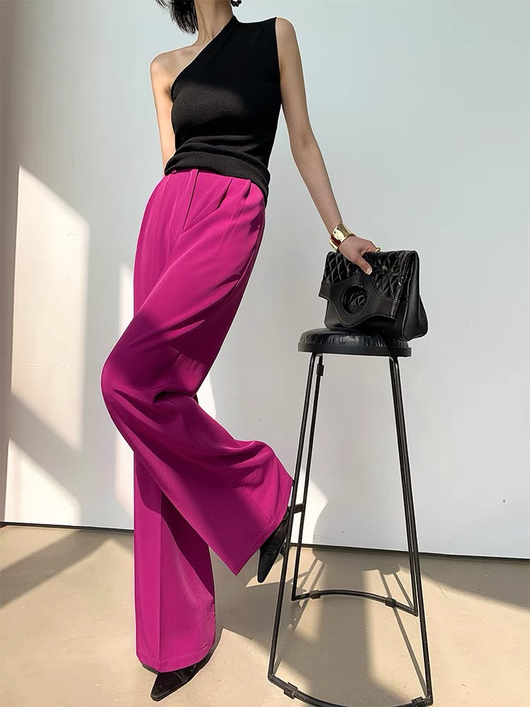 WANGXO vertical vertical tube design sense white casual wide-leg pants summer high waist mopping high-end suit trousers