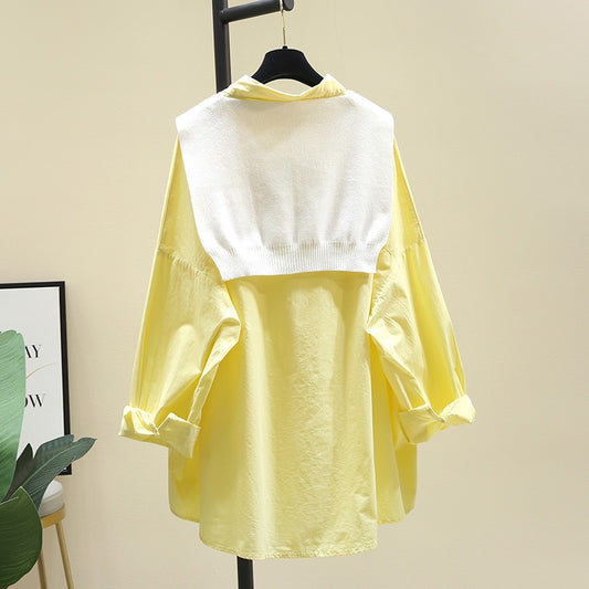 White shawl yellow shirt female 2023 spring and autumn new Korean version loose design casual shirt chic top