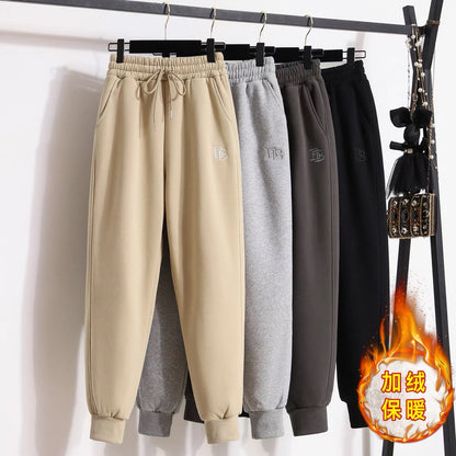 Small man leggings casual pants women's loose wide-leg sports pants winter plus velvet thick lamb velvet trousers sweatpants