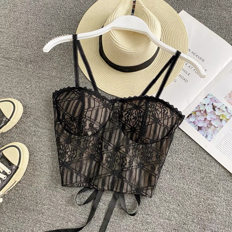 scheming bow tie strapless backless lace suspender bottoming vest with fashionable temperament sexy short top