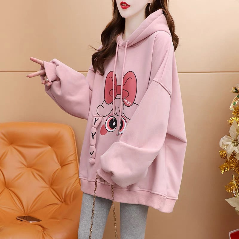 Fleece and thickened hooded sweater women's 2022 new autumn and winter hot style fashion western style age-reducing loose design coat