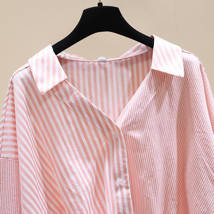 Striped shirt women's 2023 early spring new girly sense of wearing loose shirt long-sleeved ladies top short in front and long in back