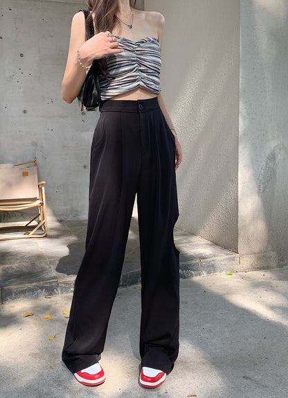 Hole design sense suit pants female summer Korean version 2023 new high waist slim wide leg casual trousers mopping pants