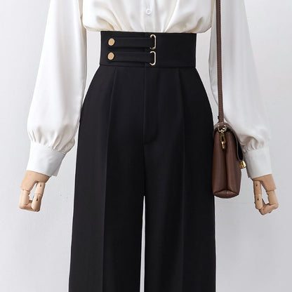 Black suit wide-leg trousers women's spring and autumn models 2023 new straight tube small tall waist trousers long trousers drape