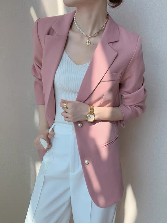 (Pre-Order) Senior drape temperament fashion casual small pink suit jacket women's 2021 autumn new professional suit