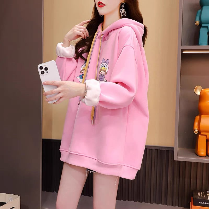 Fleece and thickened hooded sweater women's 2022 new autumn and winter hot style fashion western style age-reducing loose design coat