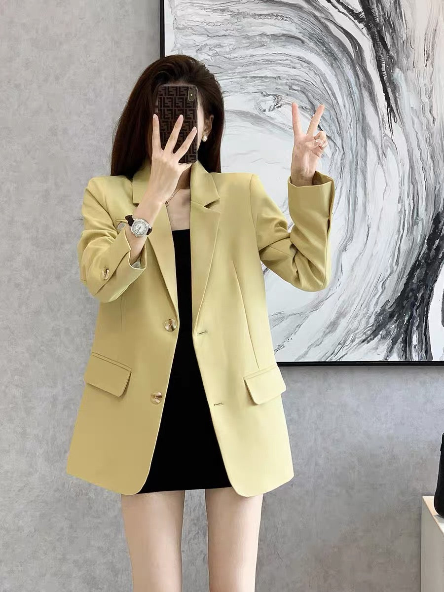 High-quality fried street suit jacket women's autumn and winter new retro temperament casual fashion commuter yellow suit top