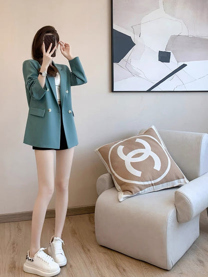 French retro light familiar style suit top women's 2022 autumn new high-end fashion stitching small suit jacket