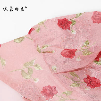 2022 summer dress new retro French tea break dress floral short-sleeved long dress V-neck puff sleeves slim