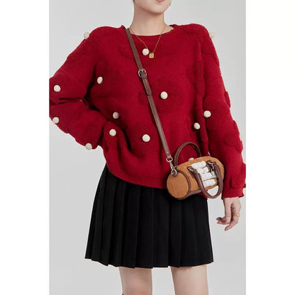 LLL LAB/Red Sweater New Year's Shirt High-quality Niche Chic Atmosphere Lazy Japanese Knit Women's 1639