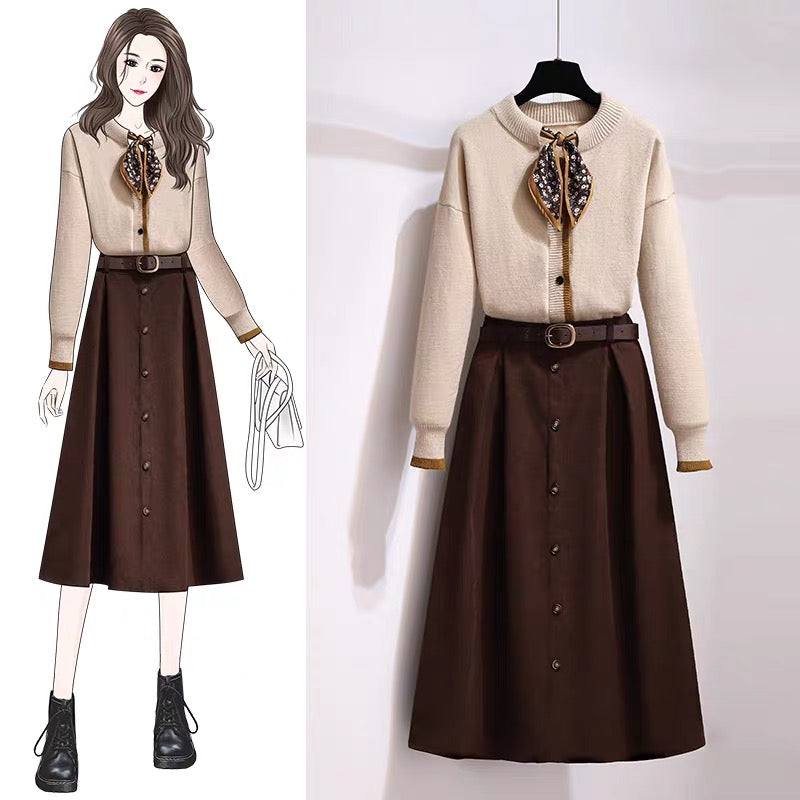 Small fragrance dress female autumn 2022 new small autumn and winter dress with sweater suit skirt two-piece set