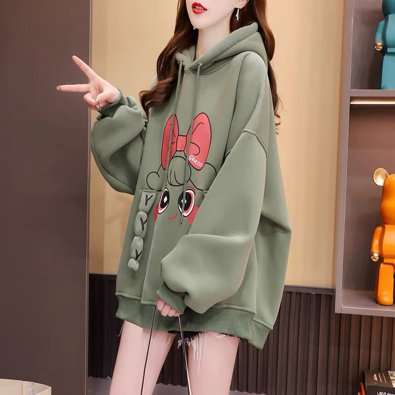 Fleece and thickened hooded sweater women's 2022 new autumn and winter hot style fashion western style age-reducing loose design coat