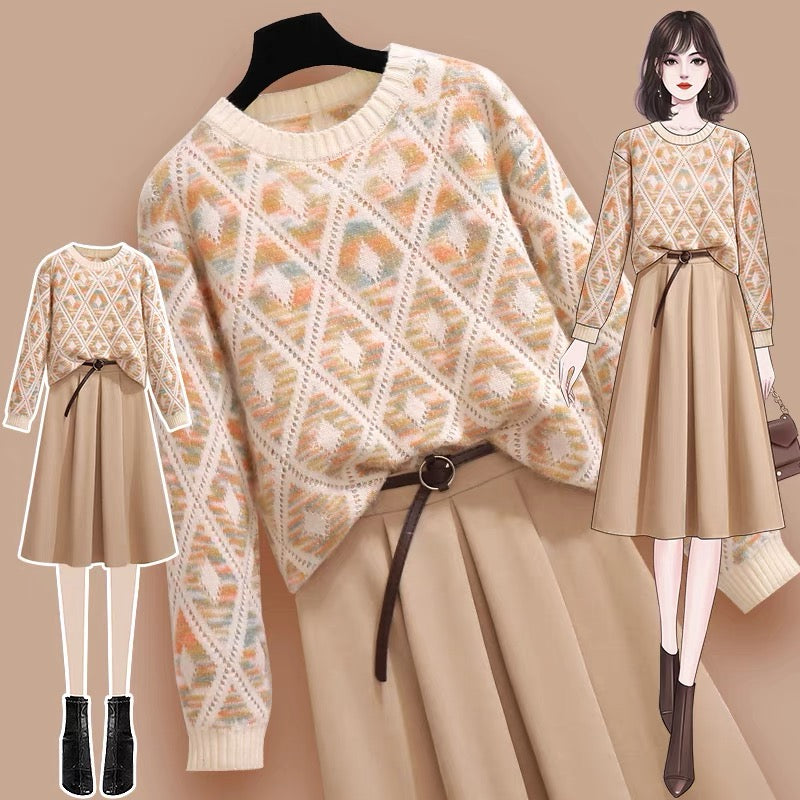 Small fragrance suit women's autumn 2022 new autumn and winter small temperament sweater with skirt two-piece set