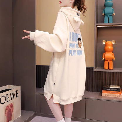 Fleece and thickened hooded sweater women's mid-length 2022 new autumn and winter hot style foreign style loose design coat