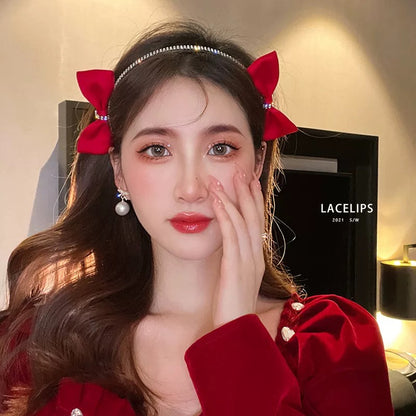 Korean hair hoop rhinestone black double side bow temperament hair accessories net red head hoop super fairy princess wind headwear female