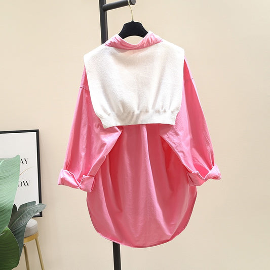 White shawl rose red cotton shirt women 2023 spring new Korean version loose design shirt niche top