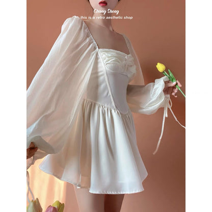 (Pre-Order) 4/29 20:00 Princess Belle white puff sleeve dress spring and summer niche design pure desire princess dress