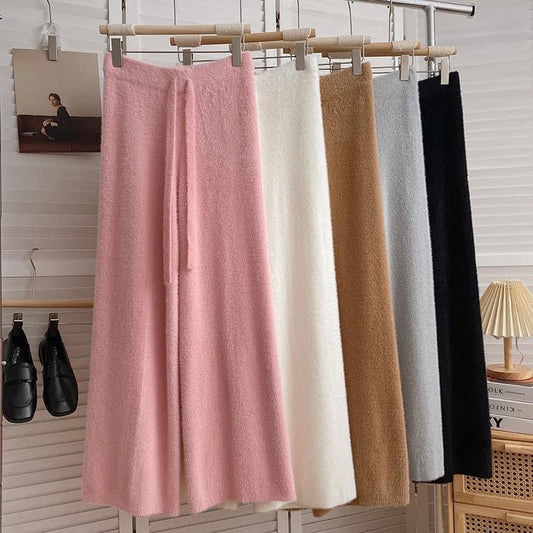 Thick imitation mink wool knitted trousers women's 2022 autumn and winter new Korean style loose all-match high-waisted straight-leg trousers trend