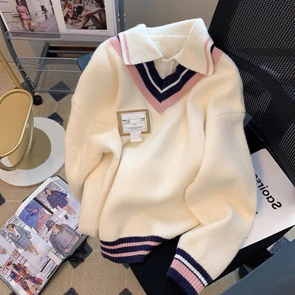 Fake two-piece sweater girls autumn and winter 2022 new junior high school students loose bottoming thickened fleece sweater