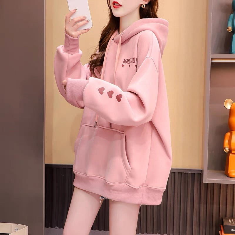 Fleece and thickened hooded sweater jacket women's 2022 new autumn and winter hot styles foreign style age reduction loose design tops