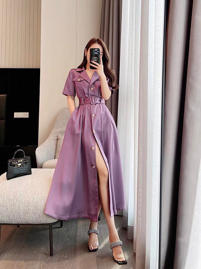 Miss Dong high-end custom 2022 summer new niche design acetate French shirt slim polo dress