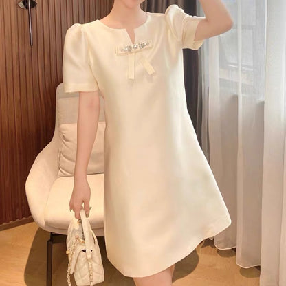 Simple high-end small dress rhinestone light luxury temperament ladies high-end goddess fan birthday dress short summer new style 8182