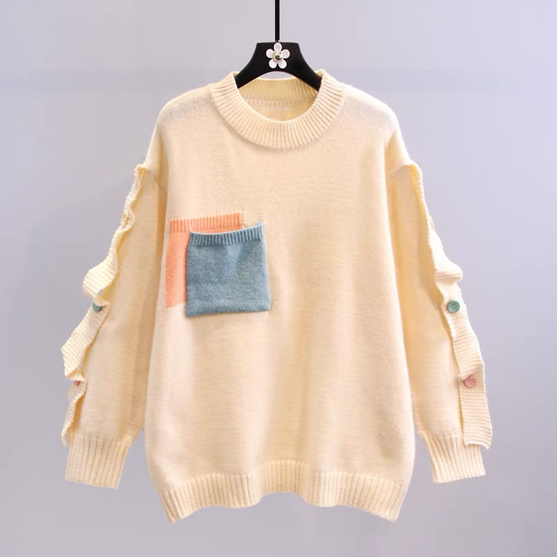 Small fresh college style Japanese sweet sweater women's autumn and winter 2022 new loose outer wear foreign style knitted top