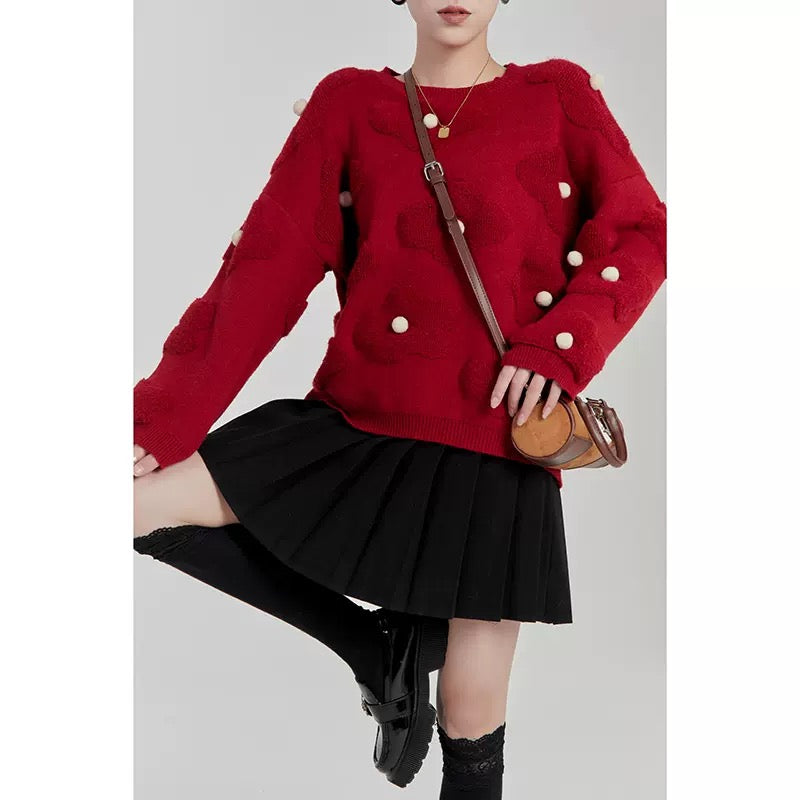 LLL LAB/Red Sweater New Year's Shirt High-quality Niche Chic Atmosphere Lazy Japanese Knit Women's 1639