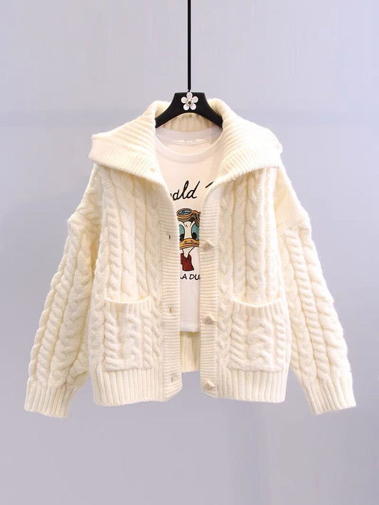 Small fresh twist sweater coat women's autumn and winter 2022 new Korean version loose lazy wind thickened knitted cardigan