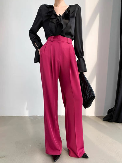 WANGXO vertical vertical tube design sense white casual wide-leg pants summer high waist mopping high-end suit trousers