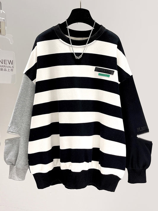 Striped sweater pullover 2023 spring new loose mid-length long-sleeved ins top autumn and winter coat women's fashion