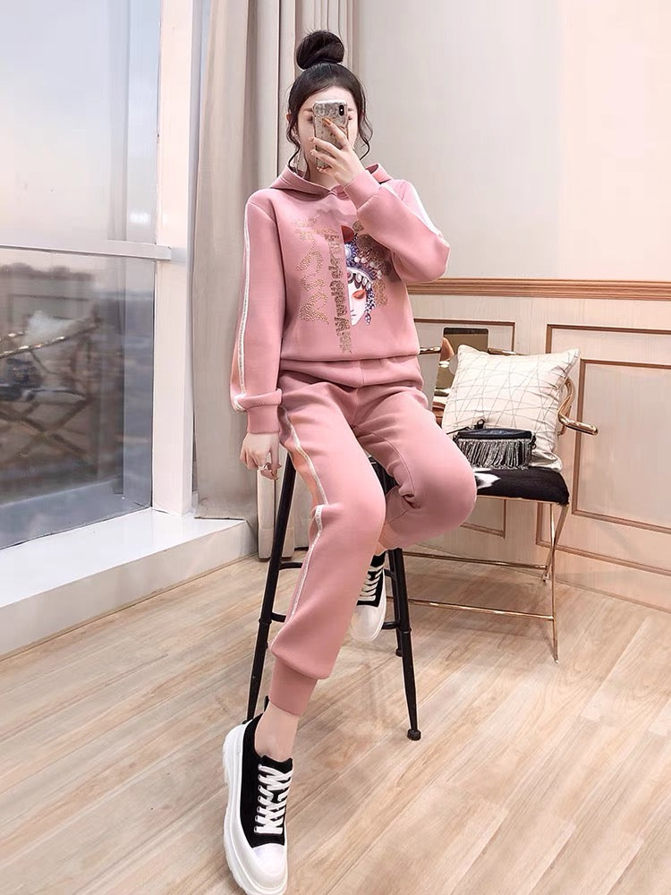 Pink Two-Piece Pants 2022 New Women's Autumn Western Style Fashionable Sweater Casual Fashion Sports Suit