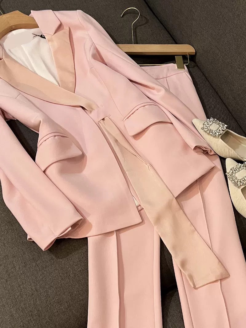 New European goods high-definition pink suit sweet and cool suit suit two-piece design niche high-end female 6475