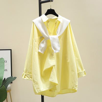 White shawl yellow shirt female 2023 spring and autumn new Korean version loose design casual shirt chic top