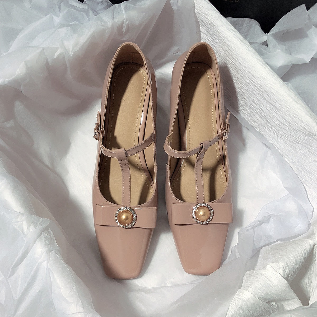 Senyu Haixiang 2023 new leather high-heeled thong shoes retro sweet single shoes bow French wedding shoes women