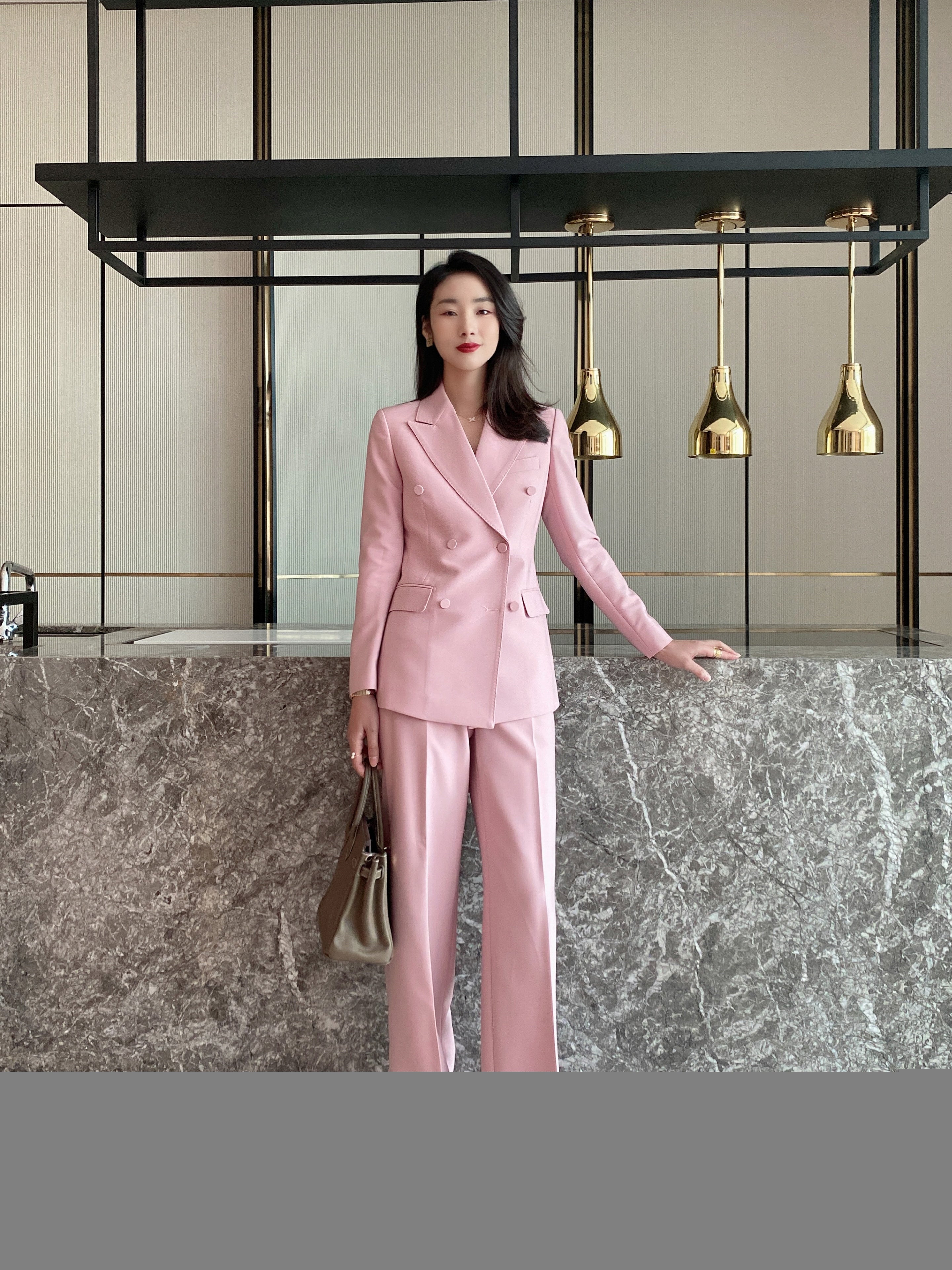 Hot Pink Pantsuit for Women, Pink Double-breasted Pantsuit for