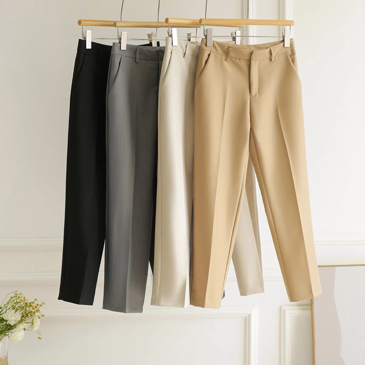 [KZQ590938AL] Wearing a good commuter state, twill texture, micro-elastic nine-point suit straight-leg pants