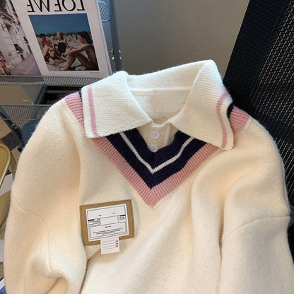 Fake two-piece sweater girls autumn and winter 2022 new junior high school students loose bottoming thickened fleece sweater