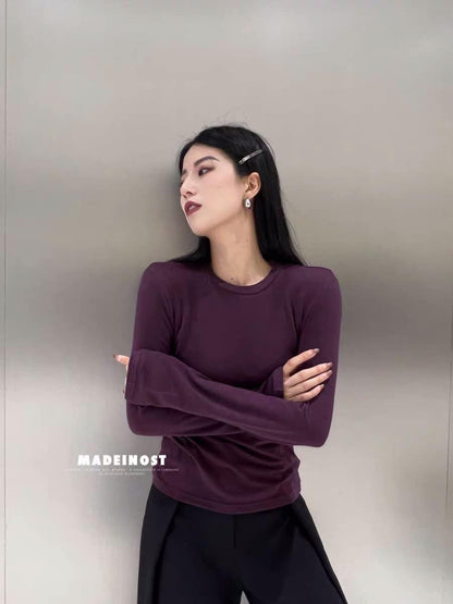 Classic all-match~MADEINOST all-match original high-quality round neck high elastic long-sleeved bottoming shirt T-shirt autumn women