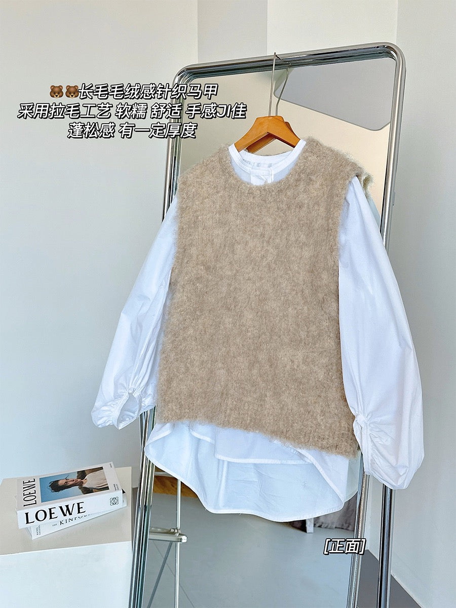 liviahome cream apricot knitted vest women's autumn and winter fashionable foreign style wearing fur vest vest top ins