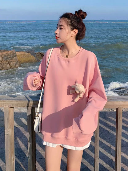 ins Western style age-reducing cute bear pink sweater women's 2022 spring and autumn new lazy style Korean style student top