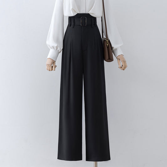 Black wide-leg mopping trousers women's spring and autumn high-waist drape small man 2023 new casual straight-leg suit trousers