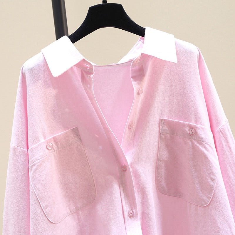 Light pink shirt women's 2023 spring new Korean version loose design sense niche temperament long-sleeved casual shirt trend